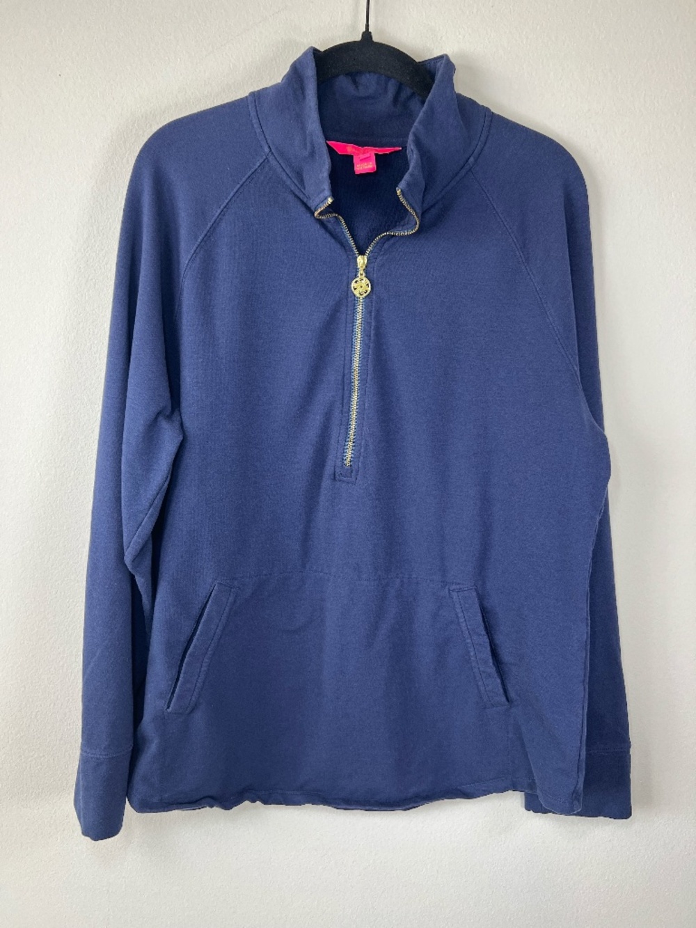 Lilly Pulitzer Half Zip Pullover Sweatshirt Blue Terry Pockets Coastal Preppy XL